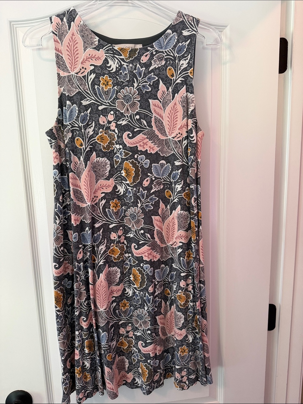 Floral Swing Dress in Pink & Gray